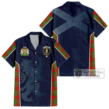 Callander Tartan Short Sleeve Button Shirt with Family Crest and Lion Rampant Vibes Sport Style