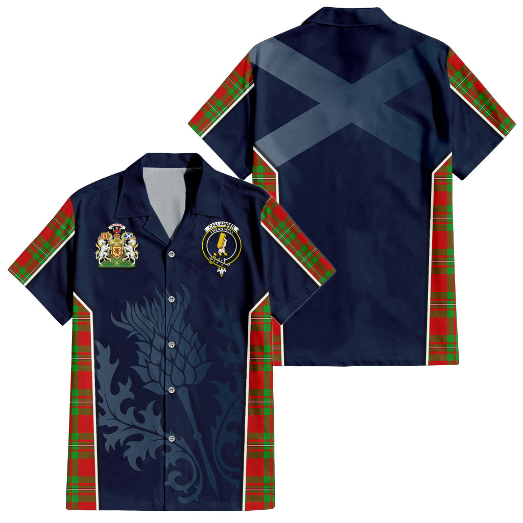 Tartan Vibes Clothing Callander Modern Tartan Short Sleeve Button Up Shirt with Family Crest and Scottish Thistle Vibes Sport Style