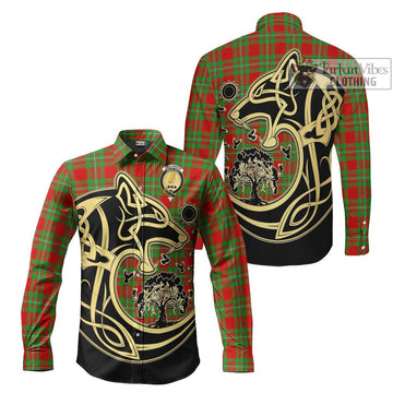 Callander Tartan Long Sleeve Button Shirt with Family Crest Celtic Wolf Style