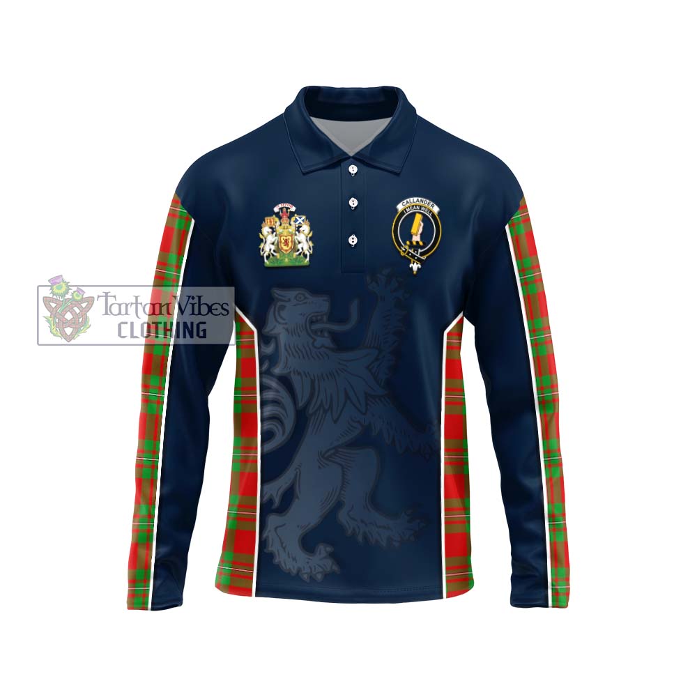 Callander Tartan Long Sleeve Polo Shirt with Family Crest and Lion Rampant Vibes Sport Style Unisex - Tartan Vibes Clothing