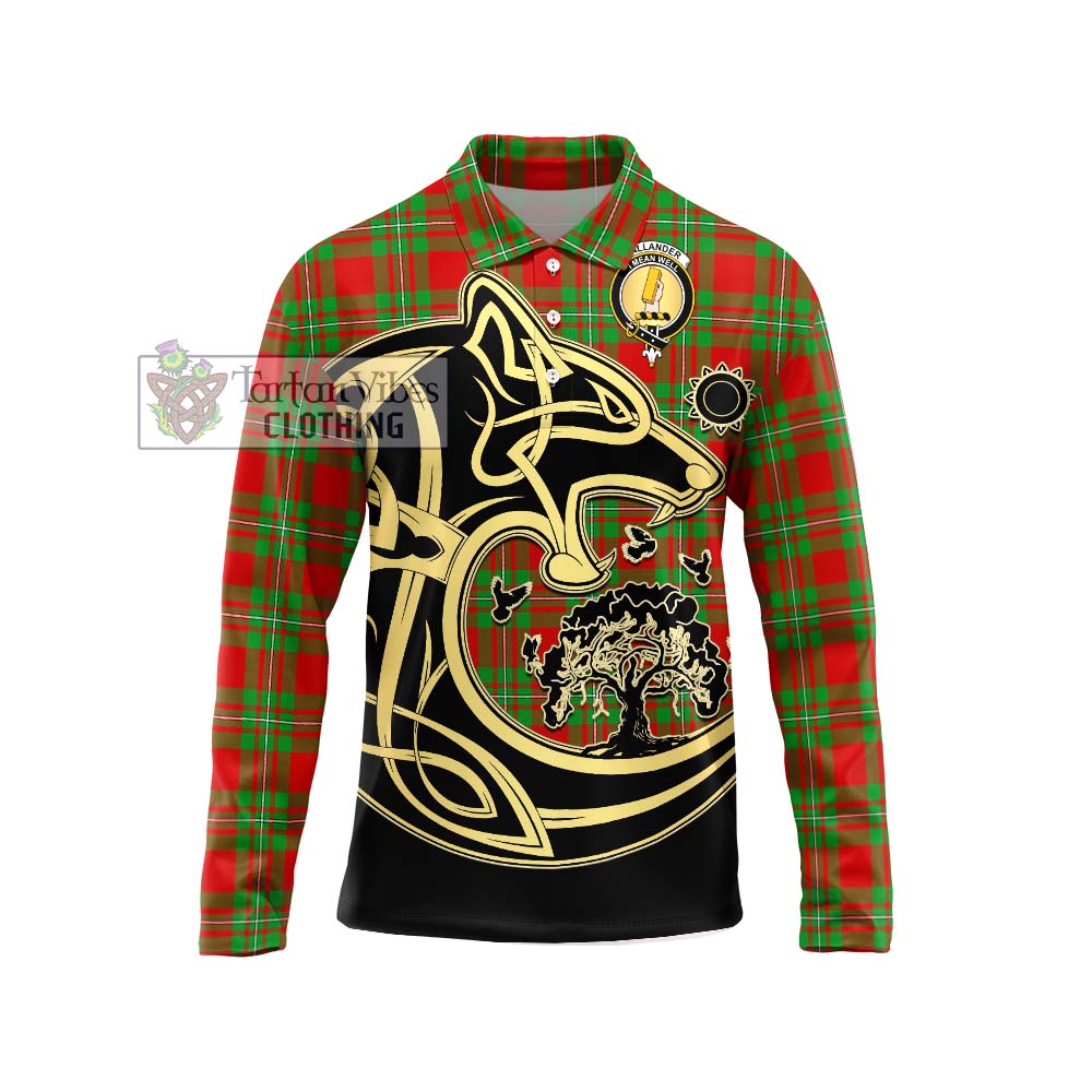 Callander Tartan Long Sleeve Polo Shirt with Family Crest Celtic Wolf Style Unisex - Tartanvibesclothing Shop