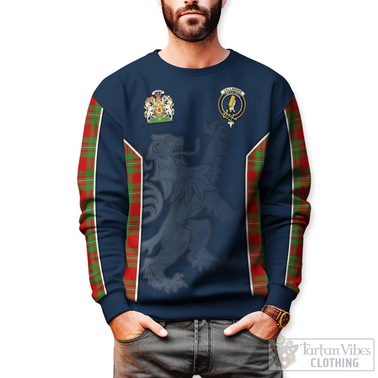 Tartan Vibes Clothing Callander Modern Tartan Sweater with Family Crest and Lion Rampant Vibes Sport Style