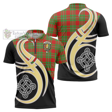 Callander Tartan Zipper Polo Shirt with Family Crest and Celtic Symbol Style