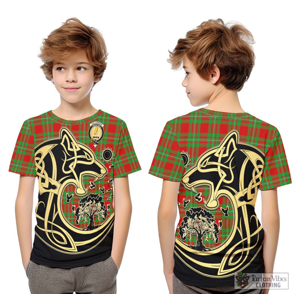 Callander Tartan Kid T-Shirt with Family Crest Celtic Wolf Style Youth XL Size14 - Tartan Vibes Clothing