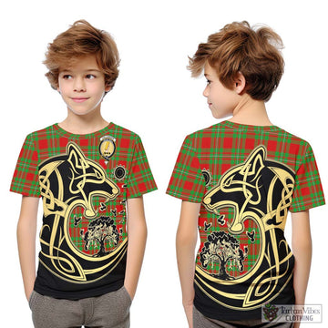 Callander Tartan Kid T-Shirt with Family Crest Celtic Wolf Style