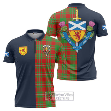 Callander Tartan Zipper Polo Shirt Alba with Scottish Lion Royal Arm Half Style