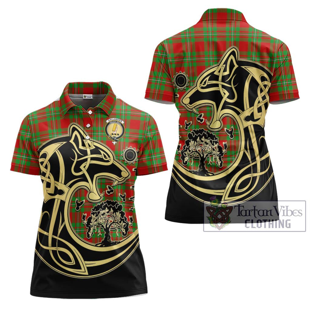 Callander Tartan Women's Polo Shirt with Family Crest Celtic Wolf Style Women - Tartanvibesclothing Shop