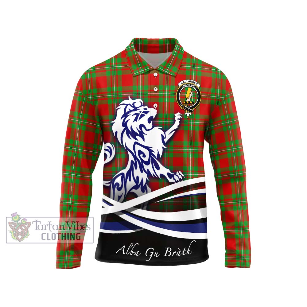 Callander Tartan Long Sleeve Polo Shirt with Alba Gu Brath Regal Lion Emblem Unisex - Tartanvibesclothing Shop