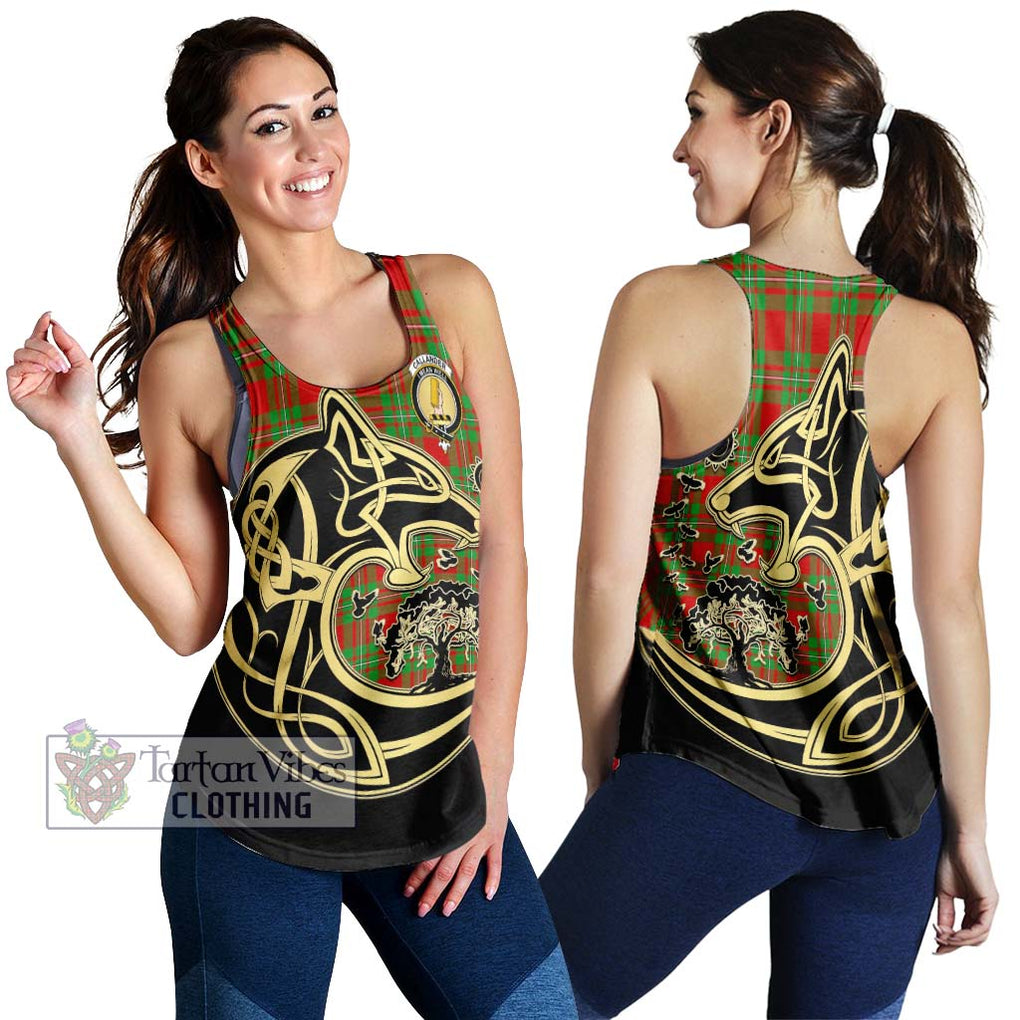 Callander Tartan Women's Racerback Tanks with Family Crest Celtic Wolf Style 4XL - Tartan Vibes Clothing