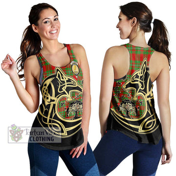 Callander Tartan Women's Racerback Tanks with Family Crest Celtic Wolf Style