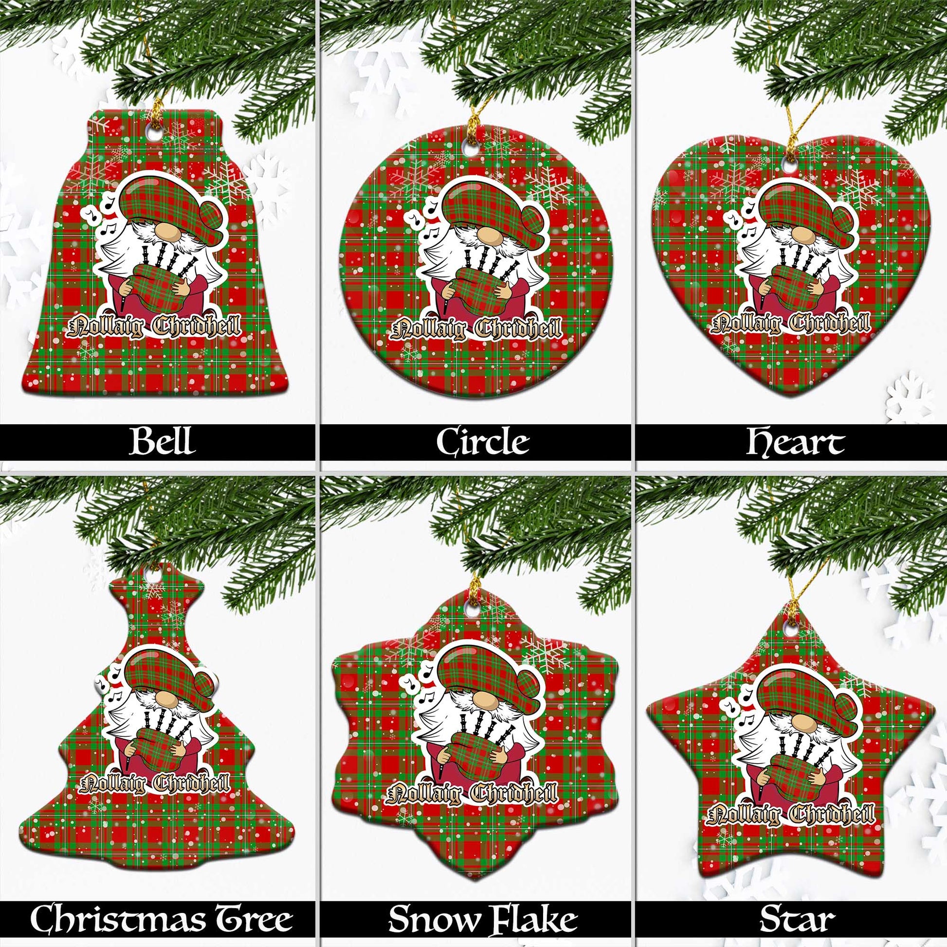 Callander Modern Tartan Christmas Ornaments with Scottish Gnome Playing Bagpipes Ceramic - Tartanvibesclothing