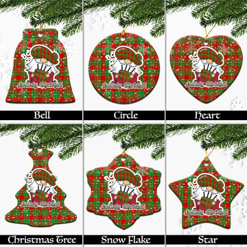 Callander Tartan Christmas Ceramic Ornaments with Scottish Gnome Playing Bagpipes