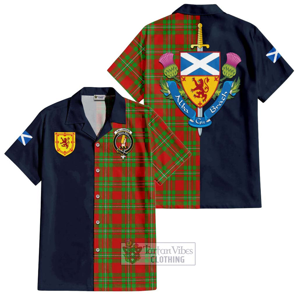 Tartan Vibes Clothing Callander Modern Tartan Short Sleeve Button Shirt with Scottish Lion Royal Arm Half Style