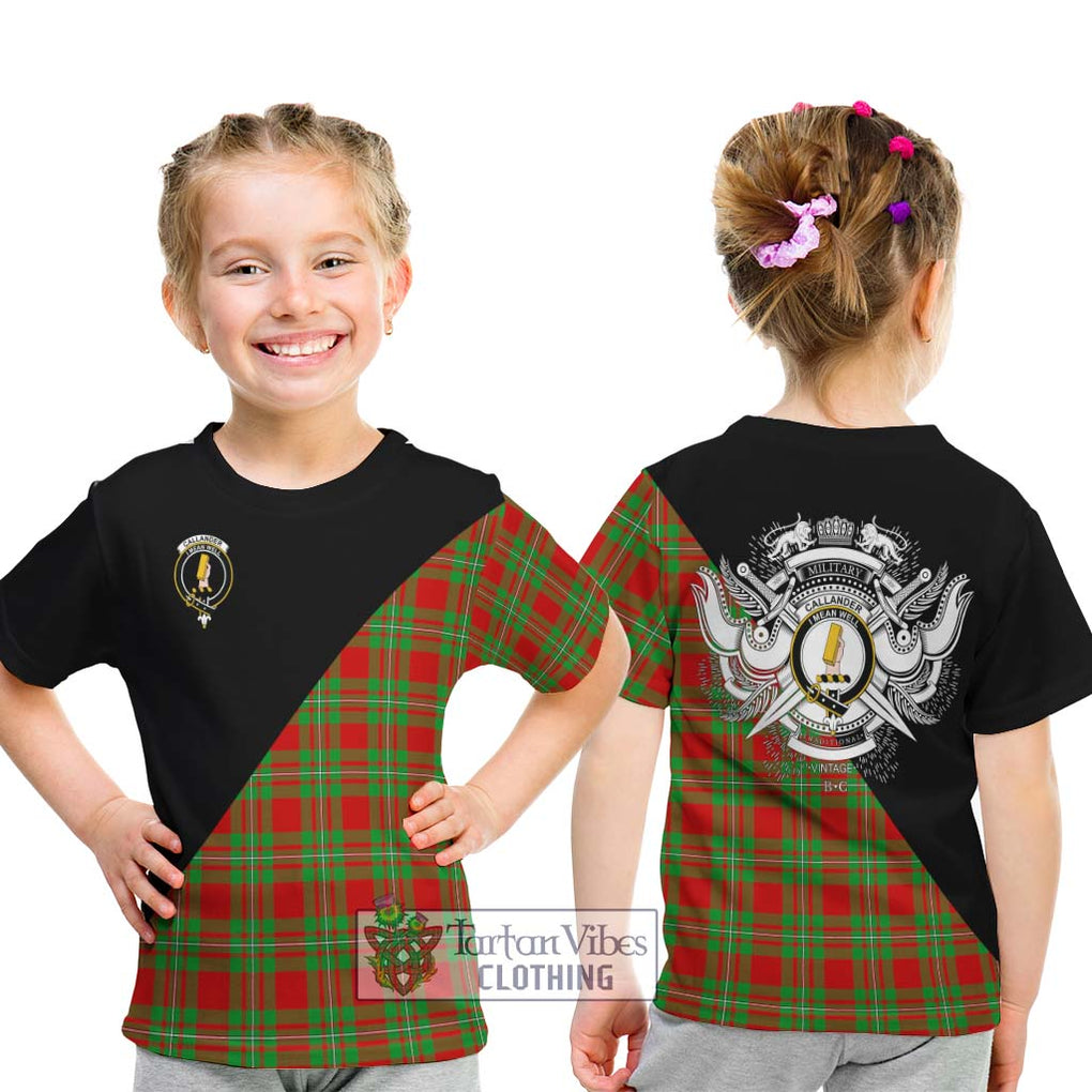 Callander Tartan Kid T-Shirt with Family Crest and Military Logo Style - Tartanvibesclothing Shop