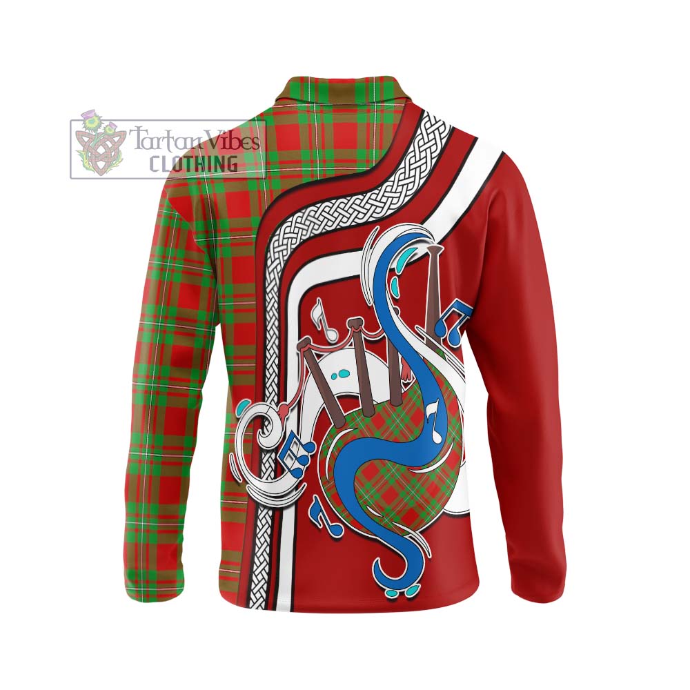 Tartan Vibes Clothing Callander Modern Tartan Long Sleeve Polo Shirt with Epic Bagpipe Style