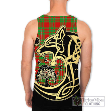 Callander Tartan Men's Tank Top with Family Crest Celtic Wolf Style