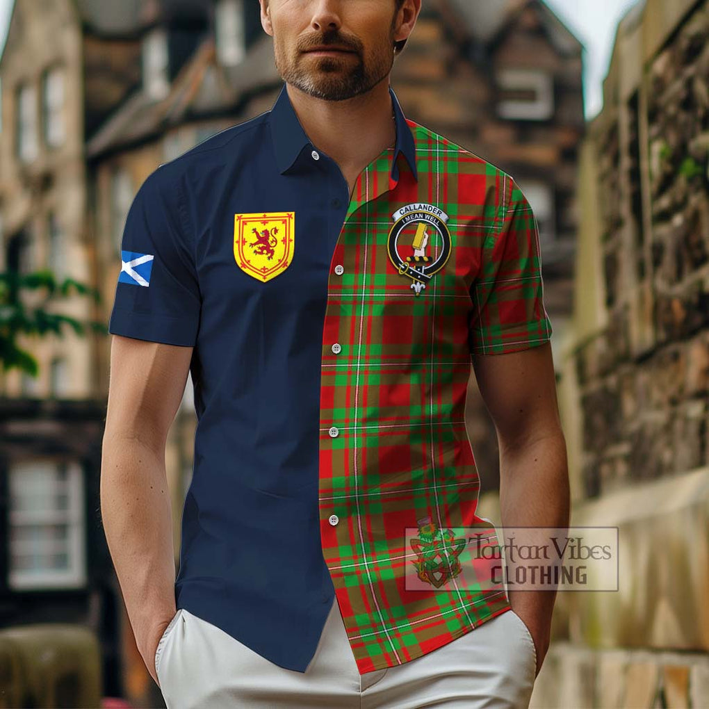 Tartan Vibes Clothing Callander Modern Tartan Short Sleeve Button Shirt with Scottish Lion Royal Arm Half Style