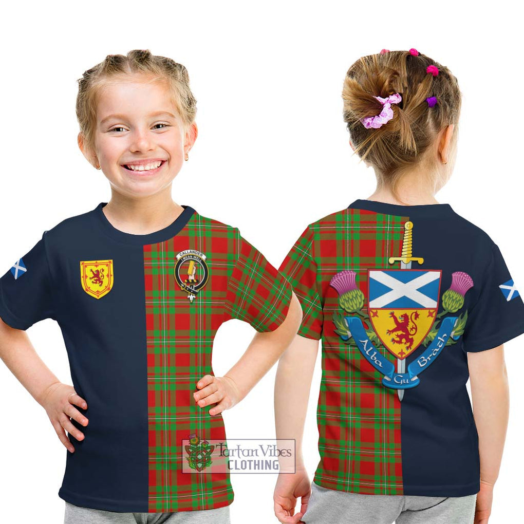 Tartan Vibes Clothing Callander Modern Tartan Kid T-Shirt with Scottish Lion Royal Arm Half Style