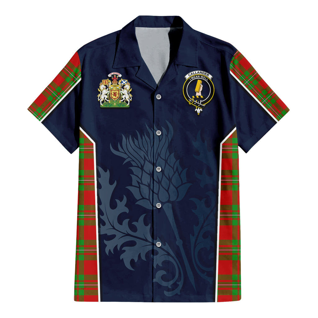 Tartan Vibes Clothing Callander Modern Tartan Short Sleeve Button Up Shirt with Family Crest and Scottish Thistle Vibes Sport Style