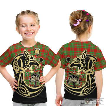 Callander Tartan Kid T-Shirt with Family Crest Celtic Wolf Style