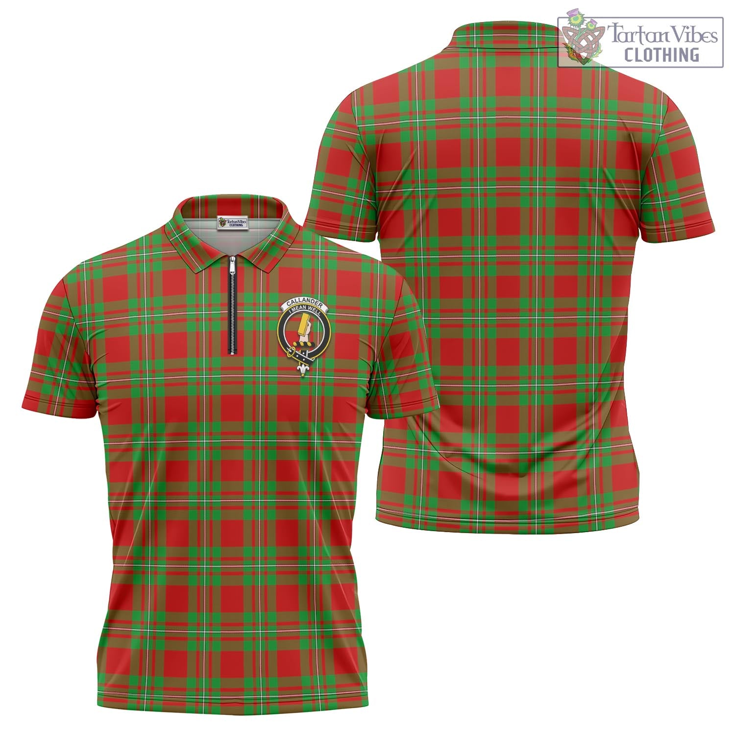 Tartan Vibes Clothing Callander Modern Tartan Zipper Polo Shirt with Family Crest