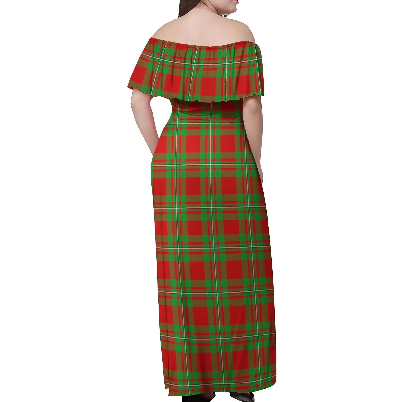 Callander Modern Tartan Off Shoulder Long Dress - Tartanvibesclothing