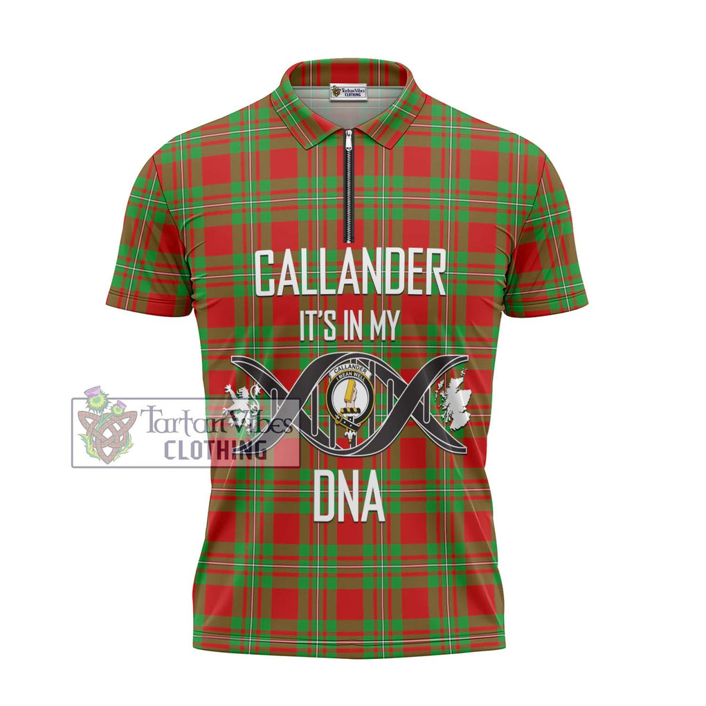 Callander Tartan Zipper Polo Shirt with Family Crest DNA In Me Style - Tartanvibesclothing Shop