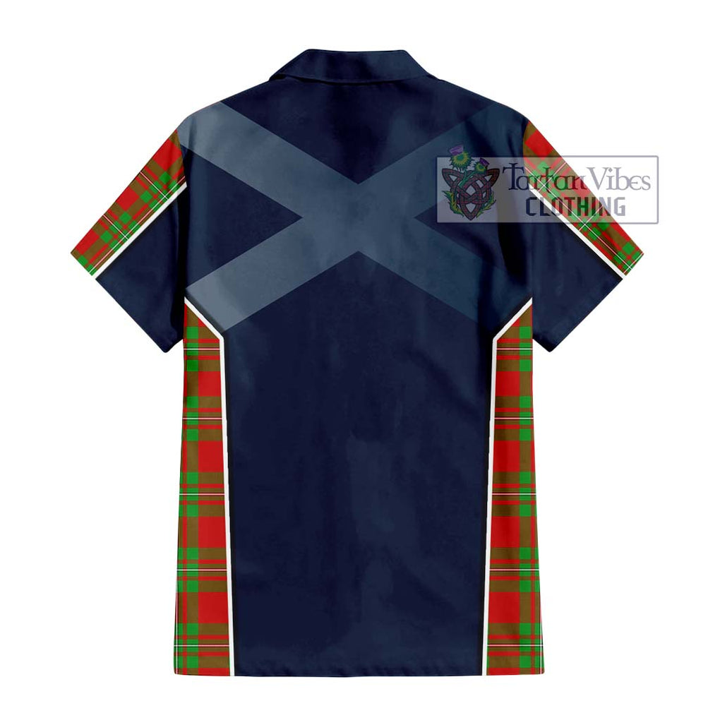 Callander Tartan Short Sleeve Button Shirt with Family Crest and Lion Rampant Vibes Sport Style - Tartan Vibes Clothing