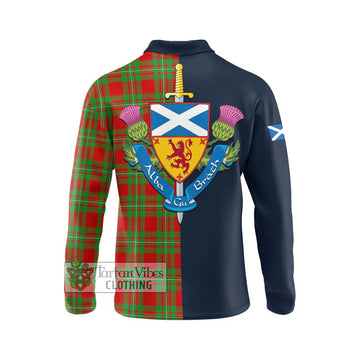 Callander Tartan Long Sleeve Polo Shirt Alba with Scottish Lion Royal Arm Half Style