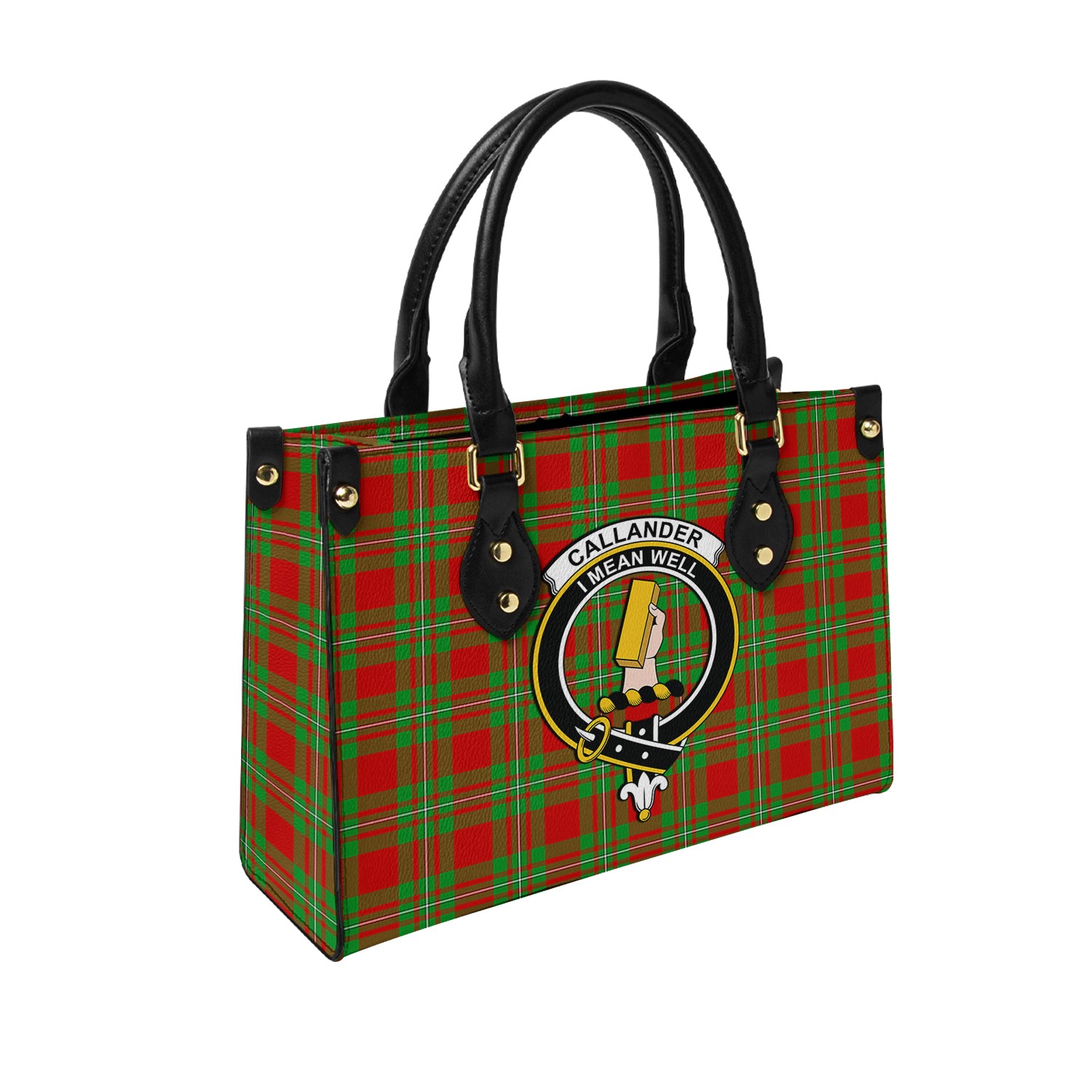 Callander Modern Tartan Leather Bag with Family Crest