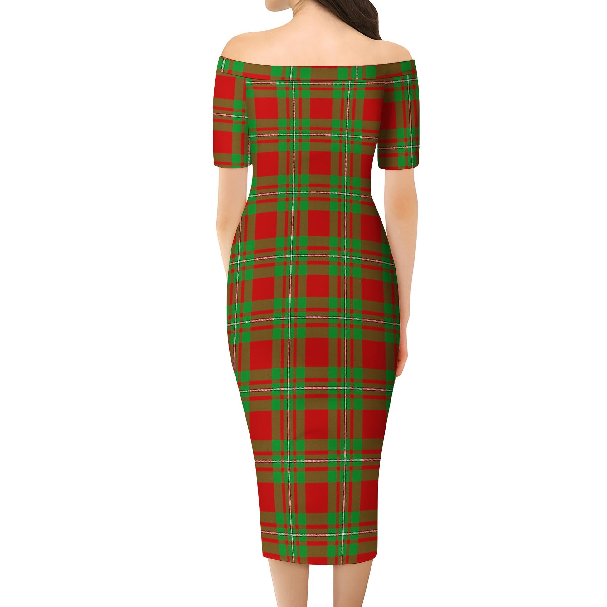 Callander Modern Tartan Off Shoulder Lady Dress - Tartanvibesclothing