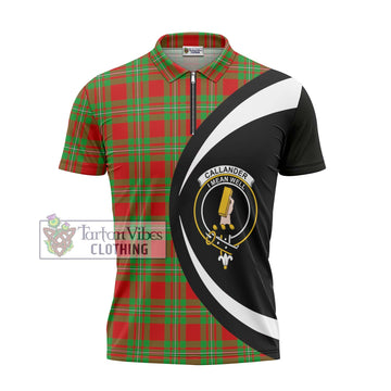 Callander Tartan Zipper Polo Shirt with Family Crest Circle Style