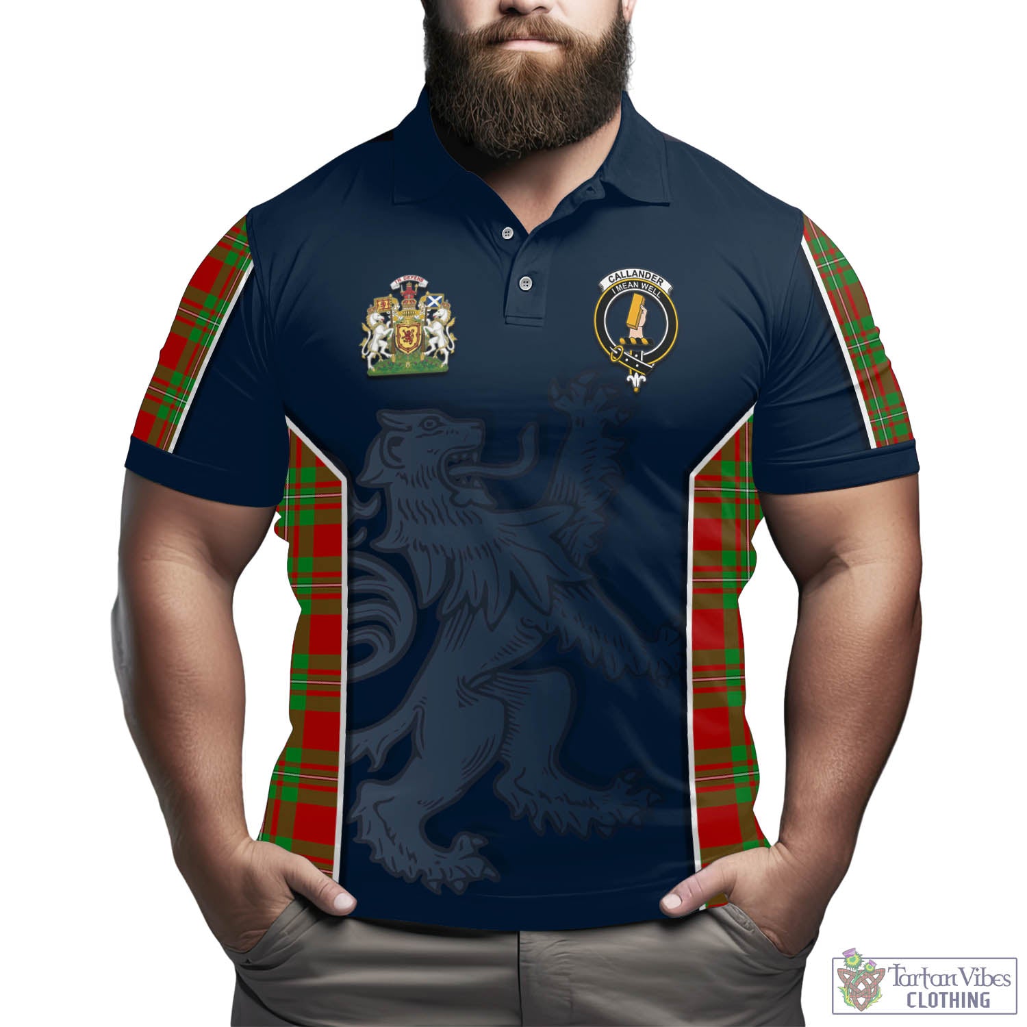 Tartan Vibes Clothing Callander Modern Tartan Men's Polo Shirt with Family Crest and Lion Rampant Vibes Sport Style