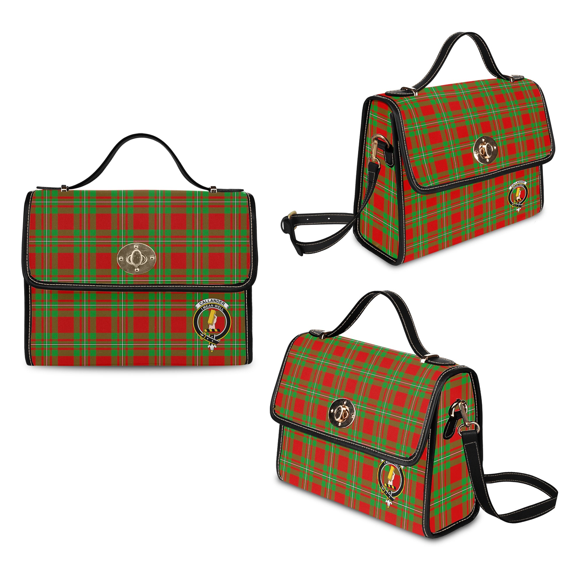 Callander Modern Tartan Leather Strap Waterproof Canvas Bag with Family Crest