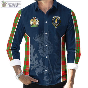 Callander Tartan Long Sleeve Button Up Shirt with Family Crest and Scottish Thistle Vibes Sport Style