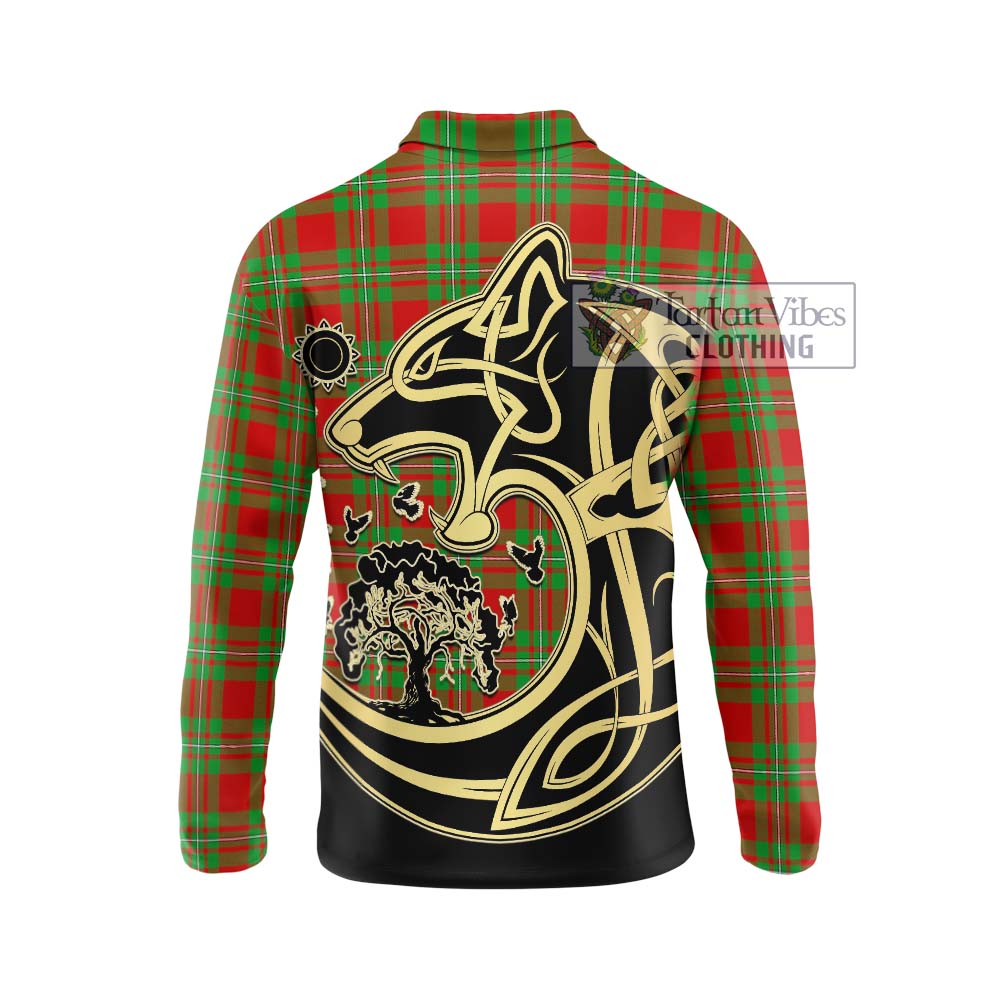 Callander Tartan Long Sleeve Polo Shirt with Family Crest Celtic Wolf Style - Tartanvibesclothing Shop