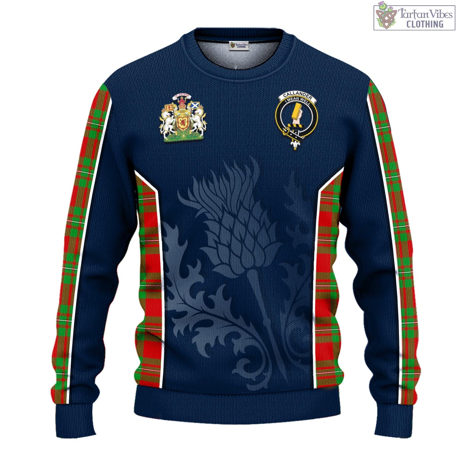 Tartan Vibes Clothing Callander Modern Tartan Knitted Sweatshirt with Family Crest and Scottish Thistle Vibes Sport Style