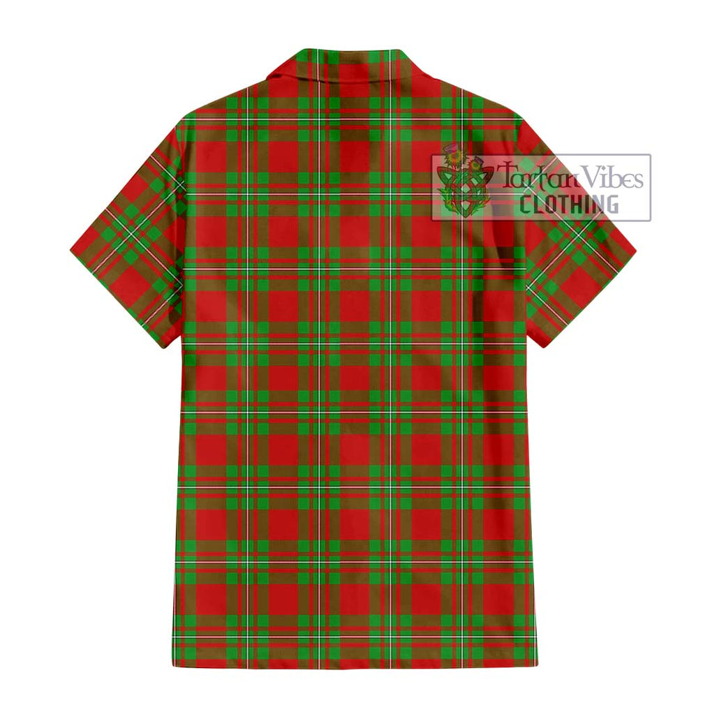 Callander Tartan Short Sleeve Button Shirt with Family Crest DNA In Me Style - Tartanvibesclothing Shop