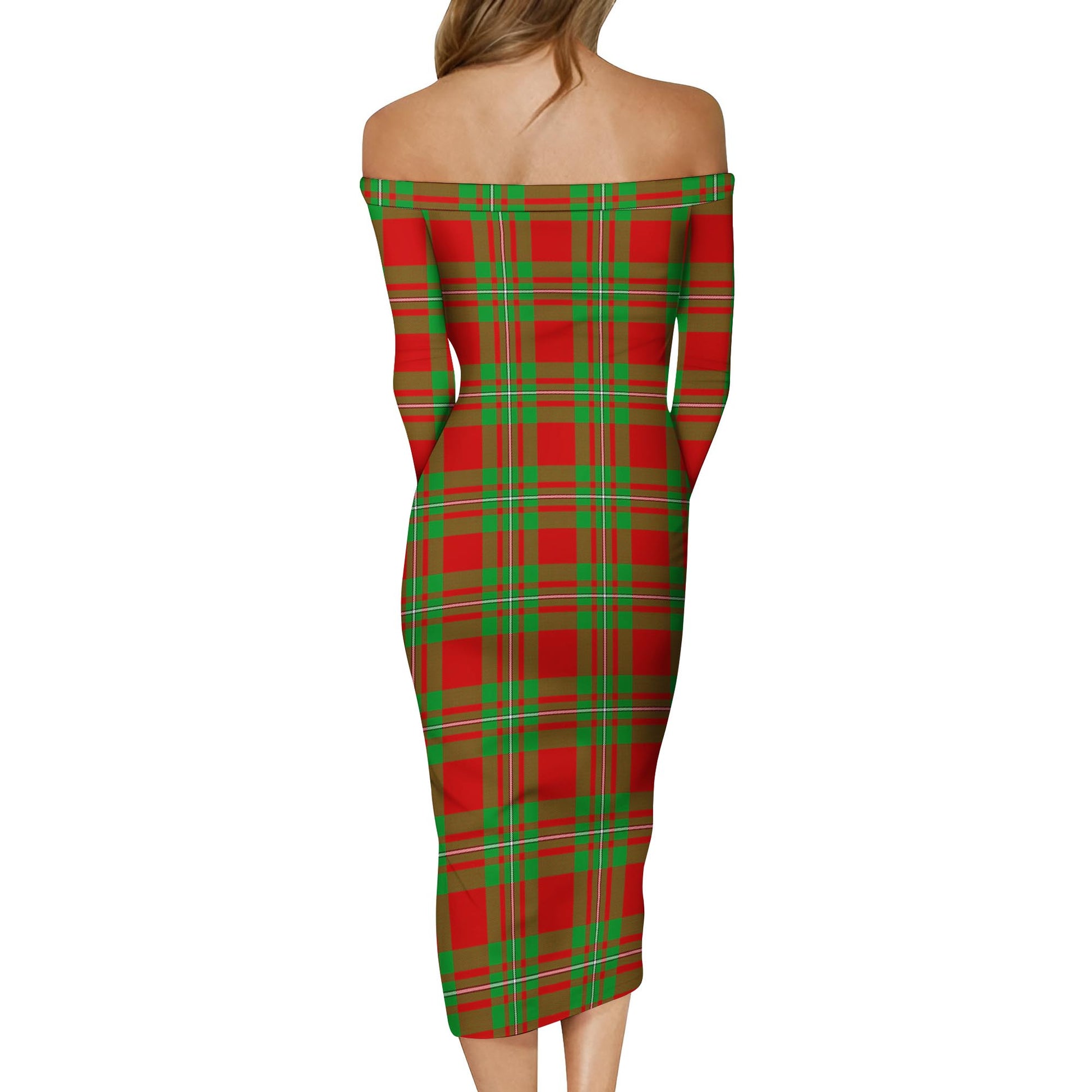 Callander Modern Tartan Off Shoulder Lady Dress - Tartanvibesclothing