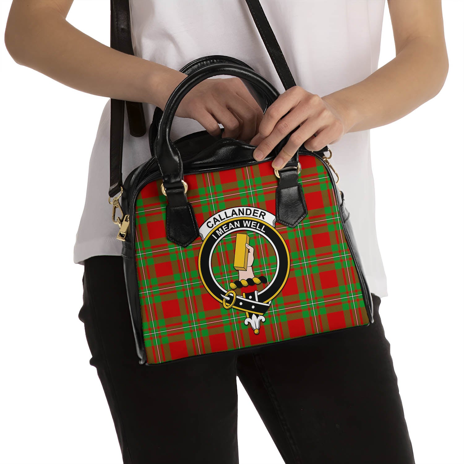 Callander Modern Tartan Shoulder Handbags with Family Crest - Tartanvibesclothing