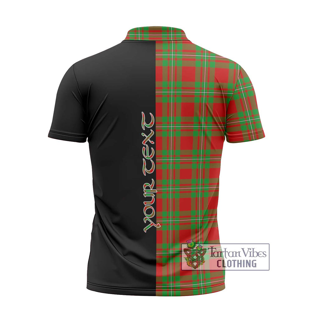 Callander Tartan Zipper Polo Shirt with Family Crest and Half Of Me Style - Tartanvibesclothing Shop