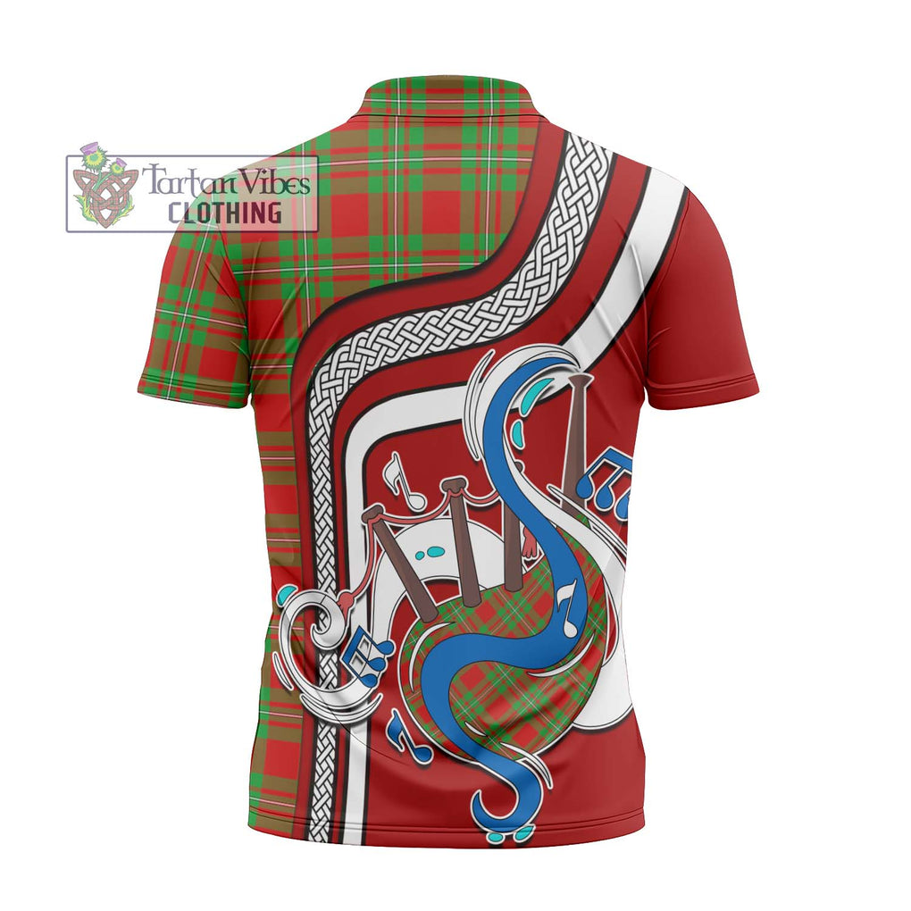 Callander Tartan Zipper Polo Shirt with Epic Bagpipe Style - Tartanvibesclothing Shop