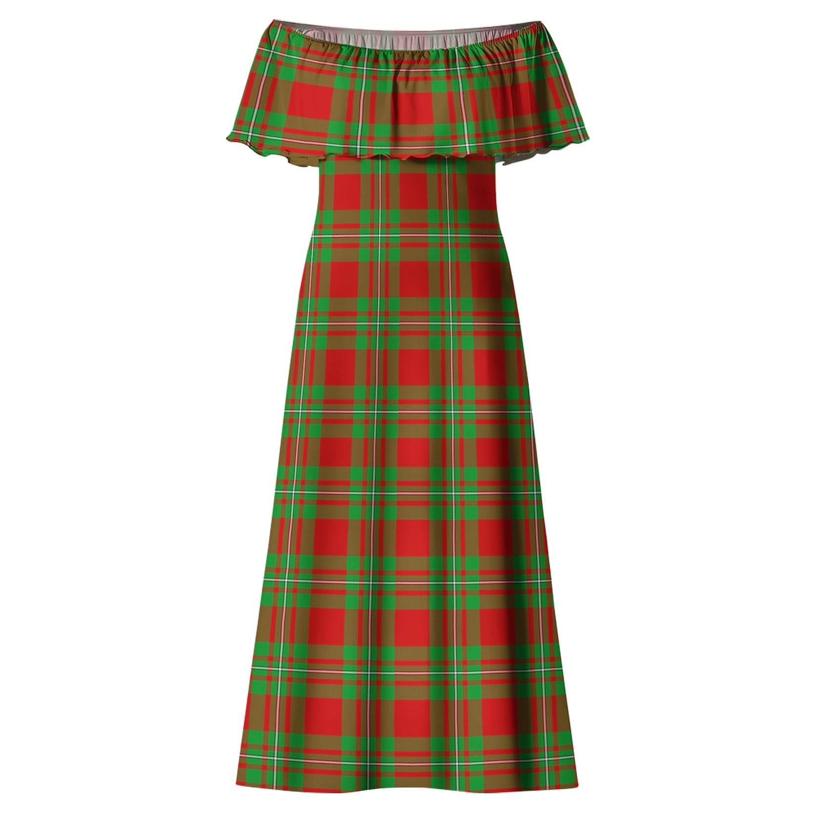 Callander Modern Tartan Off Shoulder Long Dress - Tartanvibesclothing