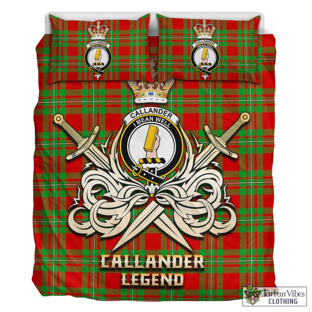 Tartan Vibes Clothing Callander Modern Tartan Bedding Set with Clan Crest and the Golden Sword of Courageous Legacy