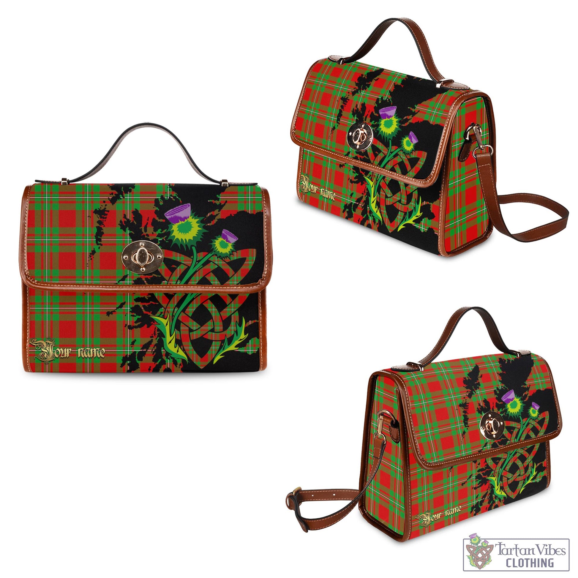 Tartan Vibes Clothing Callander Modern Tartan Waterproof Canvas Bag with Scotland Map and Thistle Celtic Accents