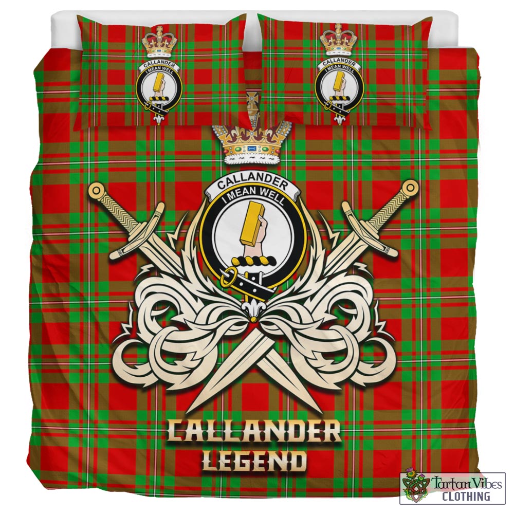 Tartan Vibes Clothing Callander Modern Tartan Bedding Set with Clan Crest and the Golden Sword of Courageous Legacy