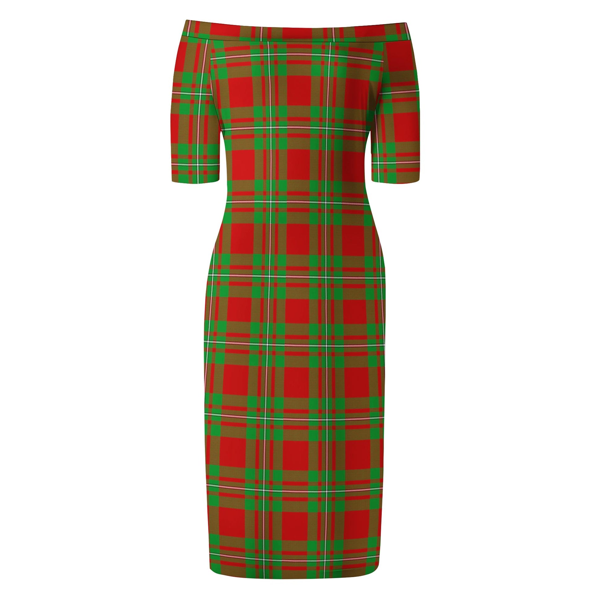 Callander Modern Tartan Off Shoulder Lady Dress - Tartanvibesclothing