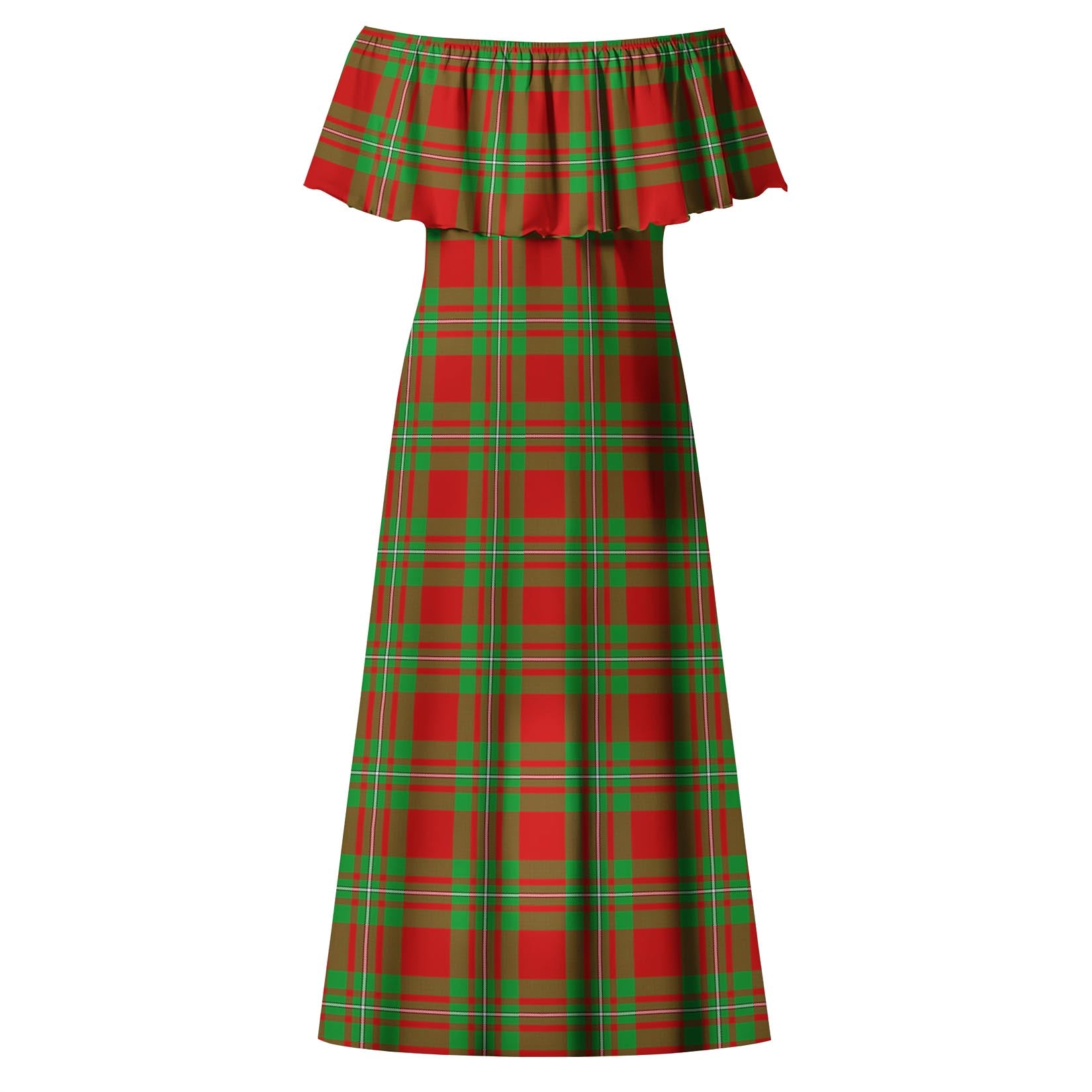 Callander Modern Tartan Off Shoulder Long Dress - Tartanvibesclothing