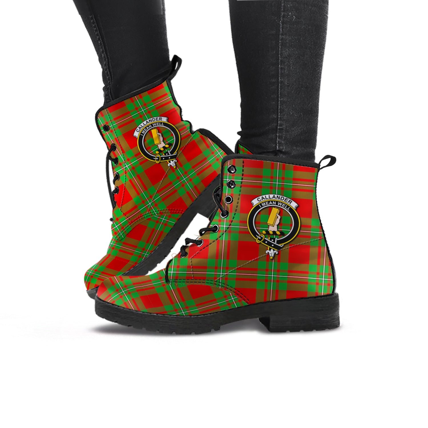 Callander Modern Tartan Leather Boots with Family Crest