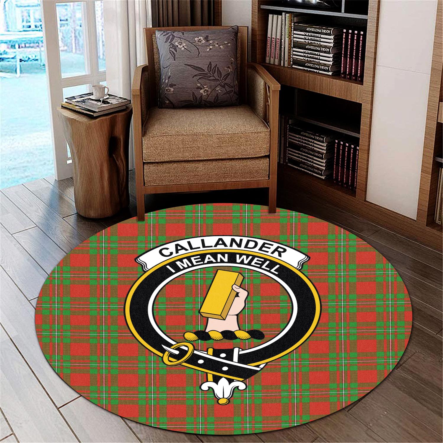 Callander Modern Tartan Round Rug with Family Crest - Tartanvibesclothing